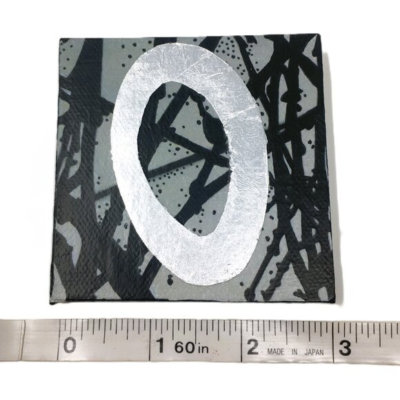 Miniature Square Gray Black Silver Leaf Branches Ink Drawing on Canvas Wall Art - Picture 14 of 16